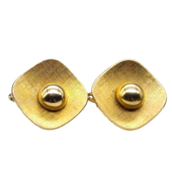Vintage Emmons Mod Earrings, Gold Tone Clip On - Picture 2 of 5